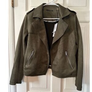 T Tahari Nordstrom Rack Moss Green Faux Suede Moto Biker Jacket - M NWT
